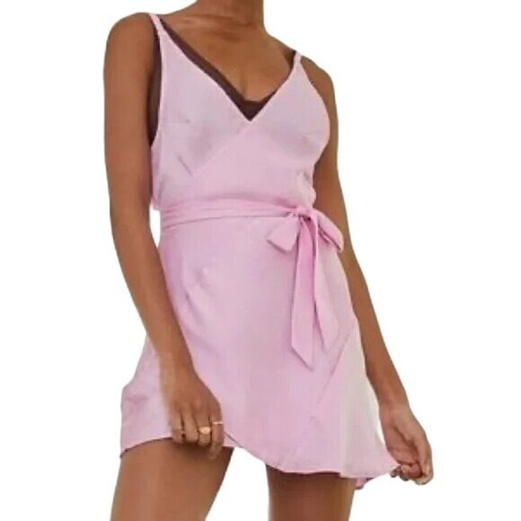 Free People Like Me or Love Me Pastel Pink Sleeveless Wrap Slip Dress - Picture 1 of 9